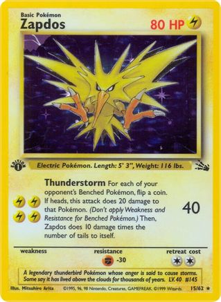 Zapdos (15) 015  - 1st Edition Holofoil Fossil - Holo Rare