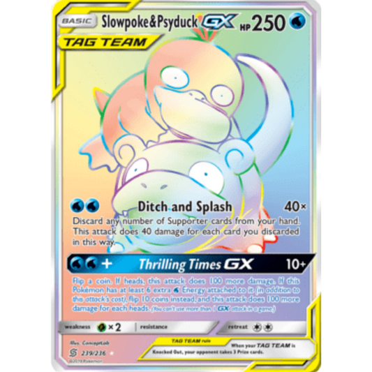 Slowpoke & Psyduck GX (Secret) 239  - Holofoil SM  Unified Minds - Secret Rare