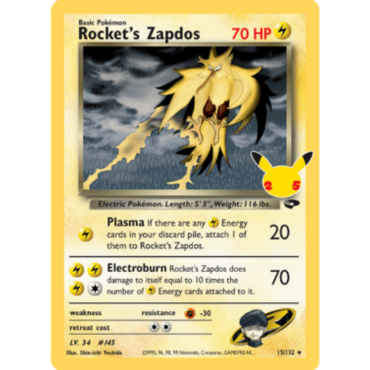 Rocket's Zapdos 015/132  - Holofoil Celebrations Classic Collection - Classic Collection