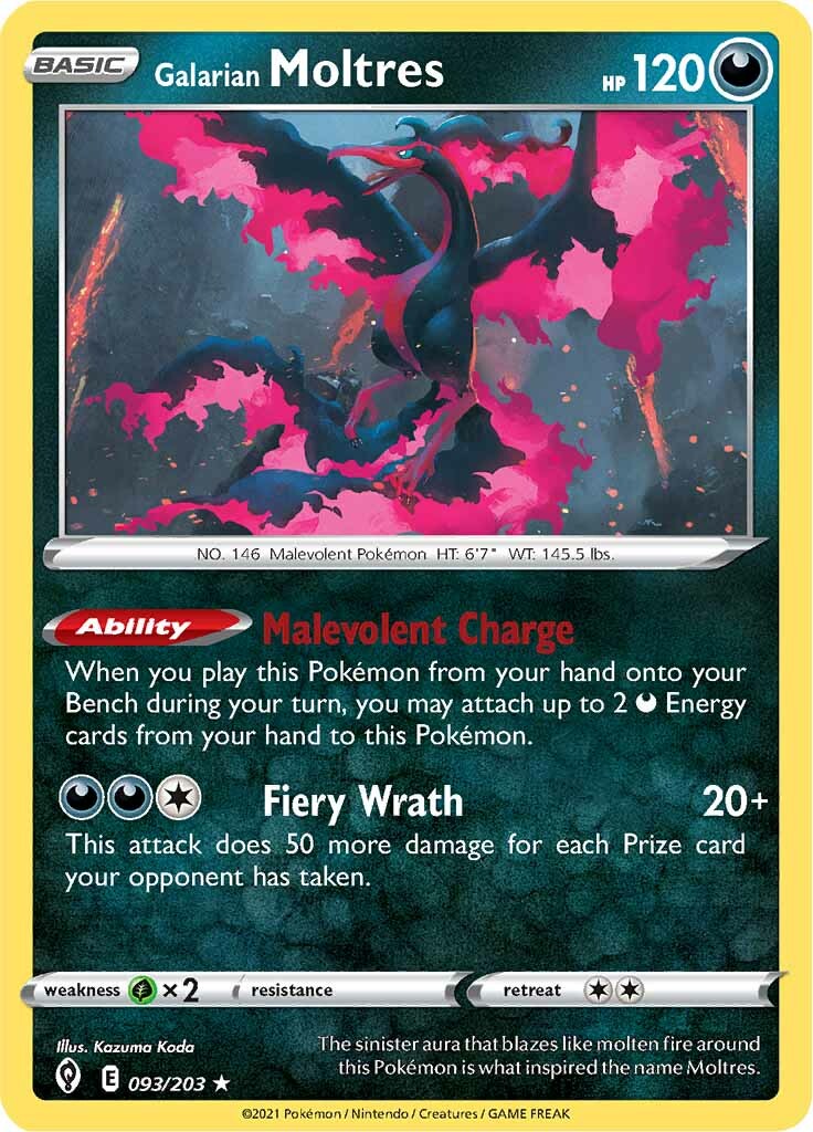 Galarian Moltres 093  - Holofoil SWSH07 Evolving Skies - Holo Rare