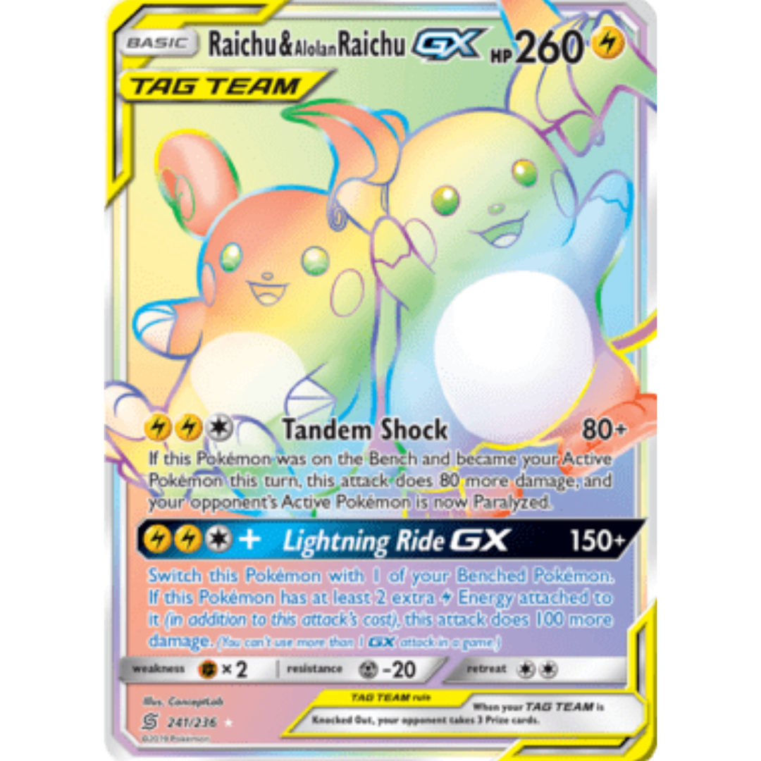 Raichu & Alolan Raichu GX (Secret)  - Holofoil SM  Unified Minds - Secret Rare