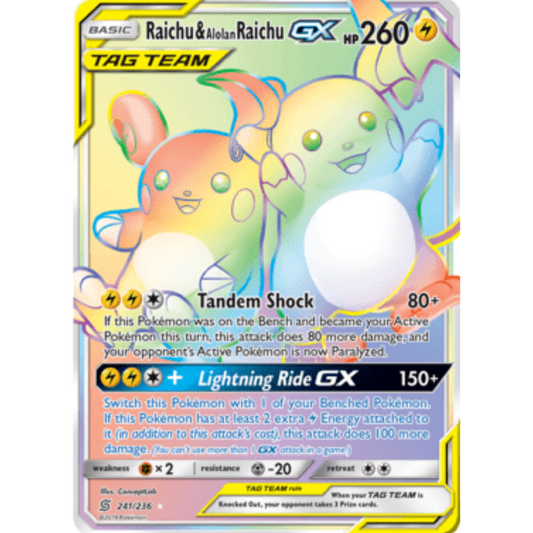 Raichu & Alolan Raichu GX (Secret) 241  - Holofoil SM  Unified Minds - Secret Rare