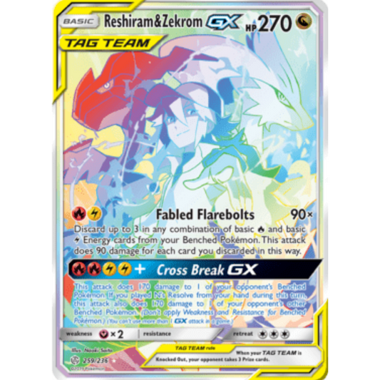Reshiram & Zekrom GX (Secret) 259  - Holofoil SM  Cosmic Eclipse - Secret Rare