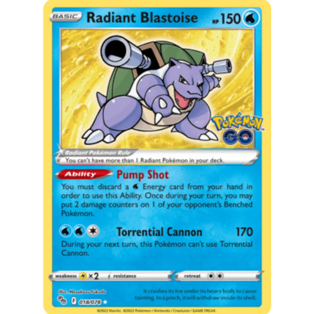 Radiant Blastoise 018/078  - Holofoil Pokemon GO - Radiant Rare