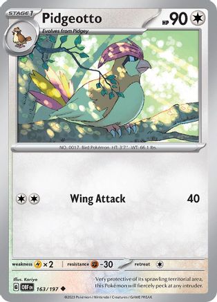 Pidgeotto 163  - Reverse Holofoil SV03 Obsidian Flames - Uncommon