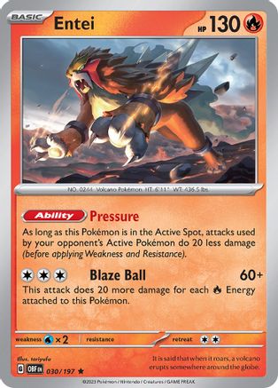Entei 030  - Holofoil SV03 Obsidian Flames - Rare