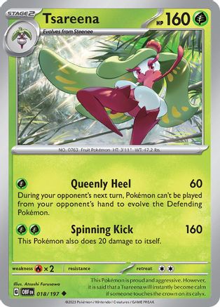 Tsareena 018  - Reverse Holofoil SV03 Obsidian Flames - Uncommon
