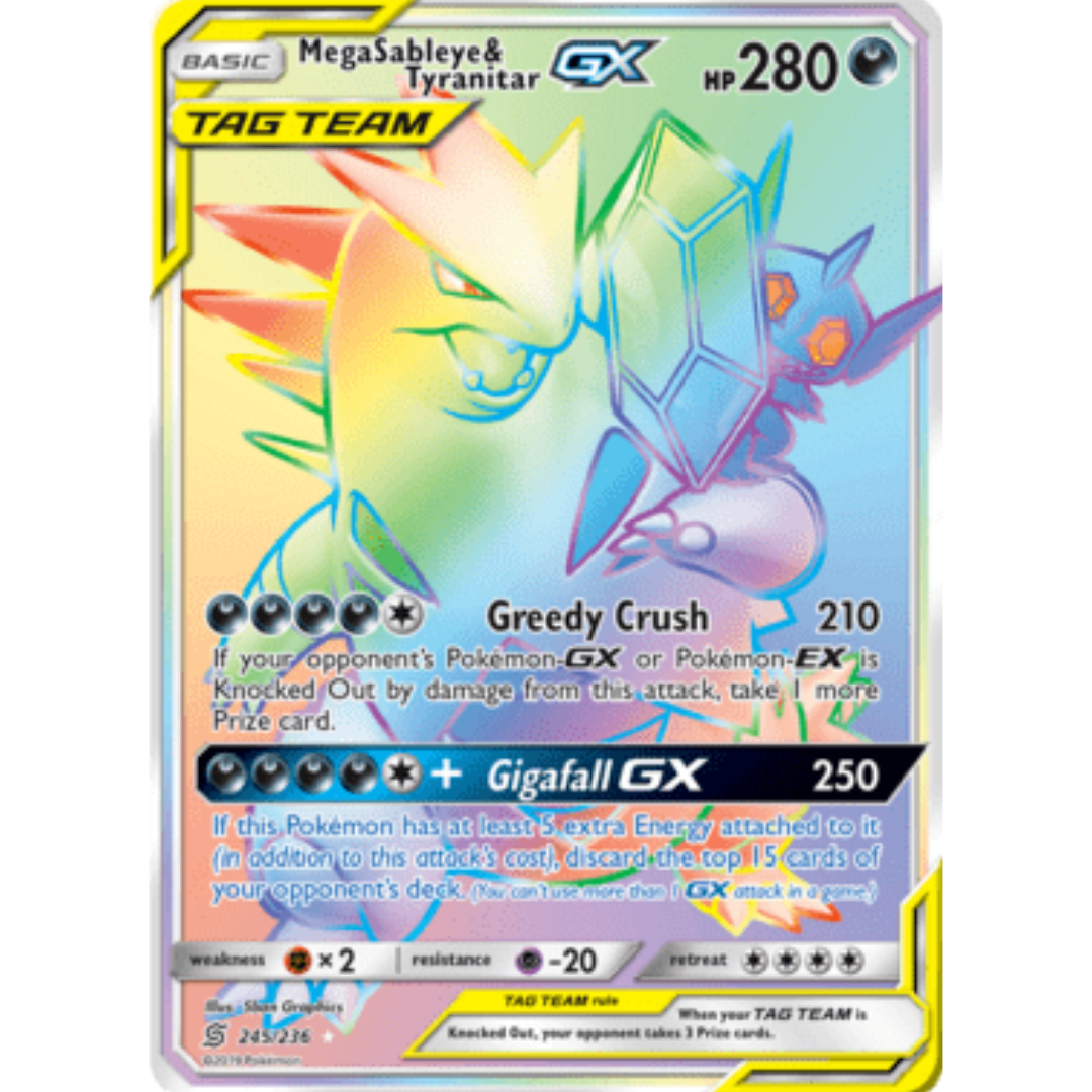 Mega Sableye & Tyranitar GX (Secret) 245  - Holofoil SM  Unified Minds - Secret Rare