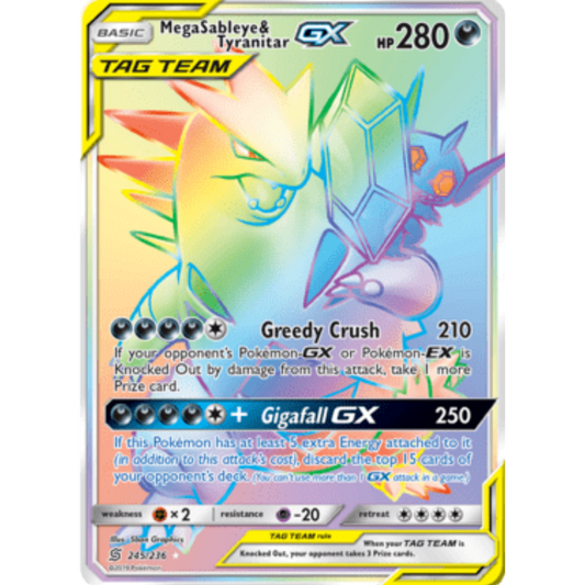 Mega Sableye & Tyranitar GX (Secret) 245  - Holofoil SM  Unified Minds - Secret Rare