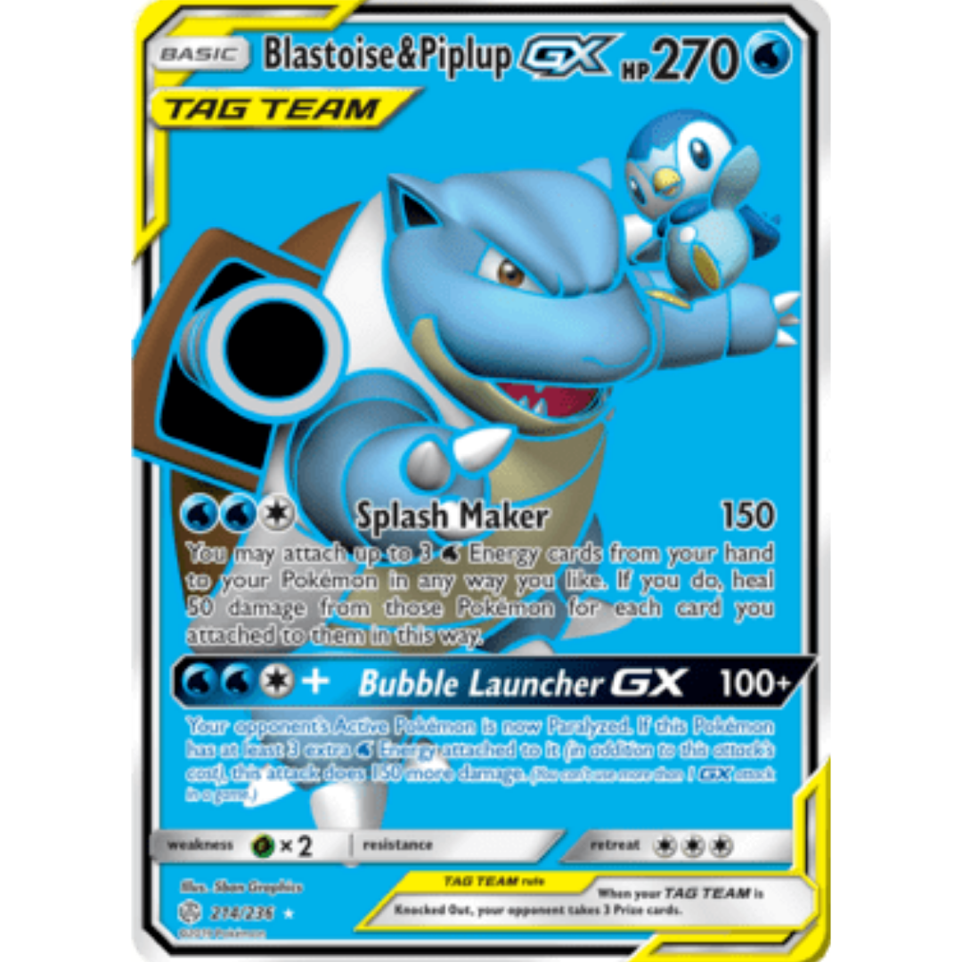 Blastoise & Piplup GX (Full Art) 214  - Holofoil SM  Cosmic Eclipse - Ultra Rare
