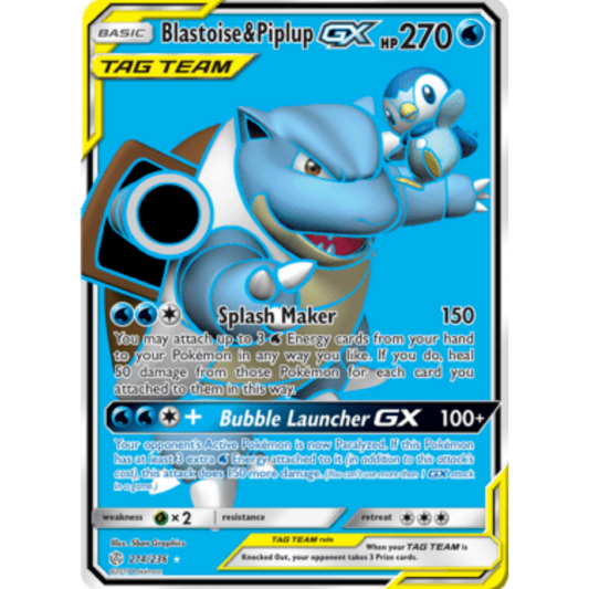 Blastoise & Piplup GX (Full Art) 214  - Holofoil SM  Cosmic Eclipse - Ultra Rare