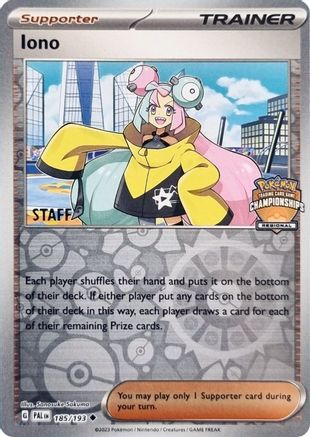 Iono - 185/193 (Regional Championships) [Staff]/193  - Reverse Holofoil League & Championship Cards - Uncommon