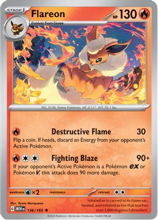 Flareon 136  - Reverse Holofoil SV Scarlet & Violet 151 - Rare