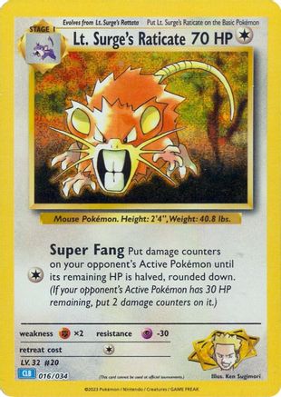 Lt. Surge's Raticate 016  - Holofoil Trading Card Game Classic - Classic Collection