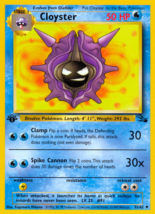 Cloyster 032  - 1st Edition Fossil - Uncommon