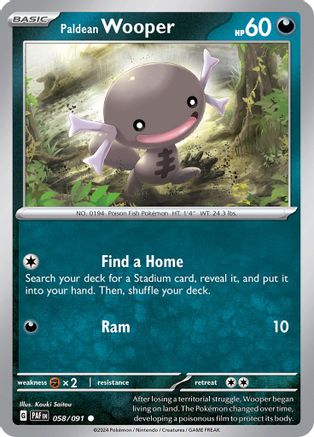 Paldean Wooper 058/091  - Reverse Holofoil SV Paldean Fates - Common
