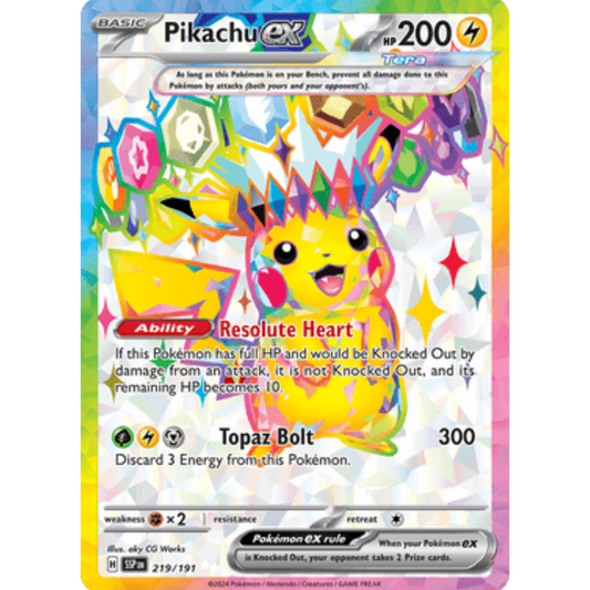 Pikachu ex 219/191  - Holofoil SV08 Surging Sparks - Ultra Rare