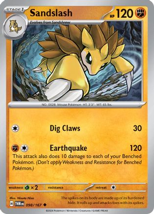 Sandslash 098  - Reverse Holofoil SV06 Twilight Masquerade - Uncommon