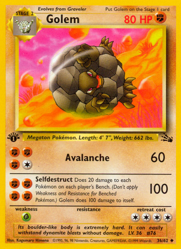 Golem 036  - 1st Edition Fossil - Uncommon