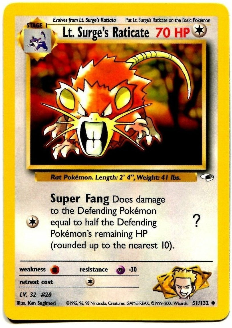 Lt. Surge's Raticate 051  - Unlimited Gym Heroes - Uncommon