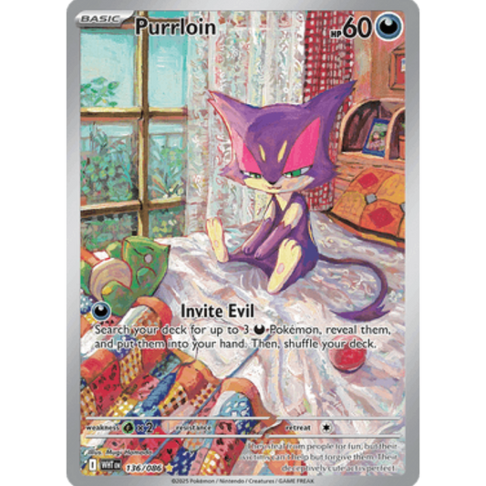 Purrloin 136/086  - Holofoil SV White Flare - Illustration Rare