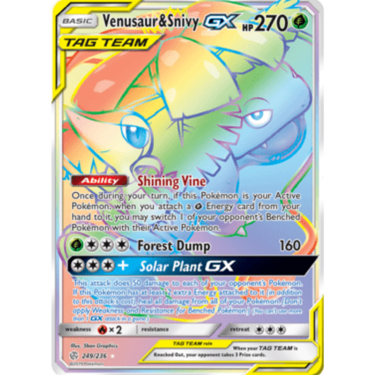 Venusaur & Snivy GX (Secret) 249  - Holofoil SM  Cosmic Eclipse - Secret Rare
