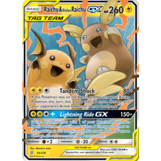 Raichu & Alolan Raichu GX 054/236  - Holofoil SM  Unified Minds - Ultra Rare