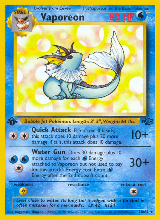Vaporeon (28) 028/64  - 1st Edition Jungle - Rare