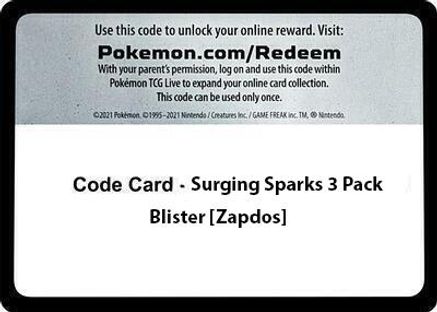 Code Card - Surging Sparks 3 Pack Blister [Zapdos]  SV08 Surging Sparks - Code Card