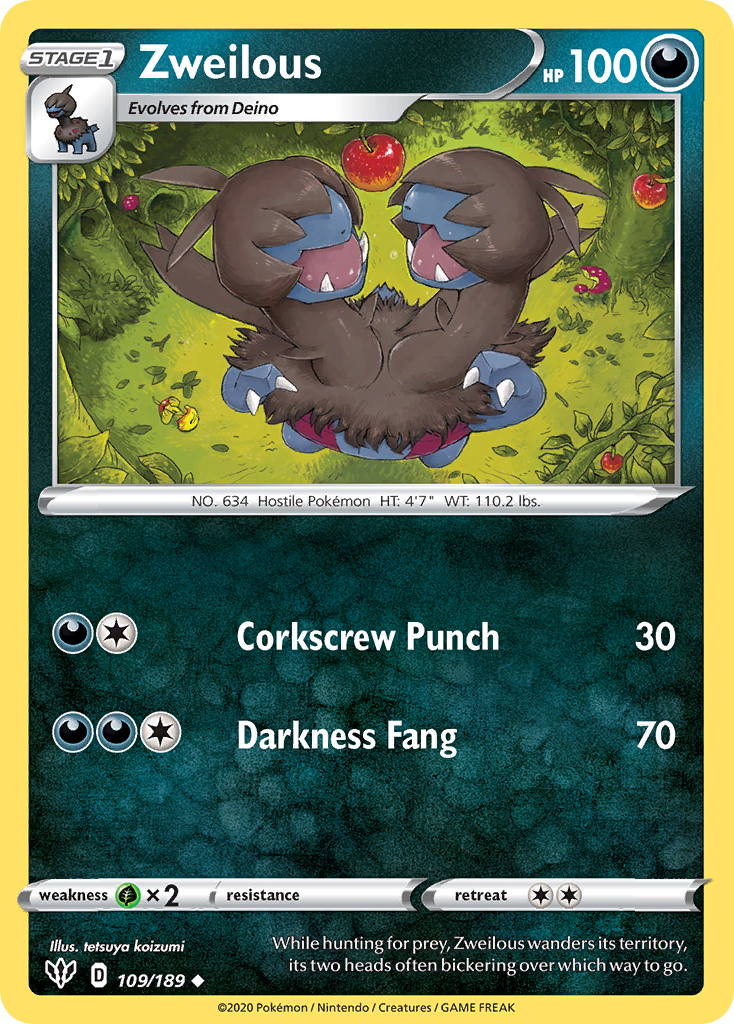 Zweilous 109  SWSH03 Darkness Ablaze - Uncommon