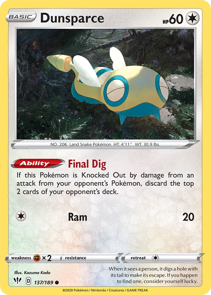 Dunsparce 137  SWSH03 Darkness Ablaze - Common