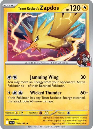 Team Rocket's Zapdos 070  - Reverse Holofoil SV10 Destined Rivals - Rare