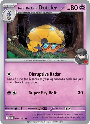 Team Rocket's Dottler 088  - Reverse Holofoil SV10 Destined Rivals - Common
