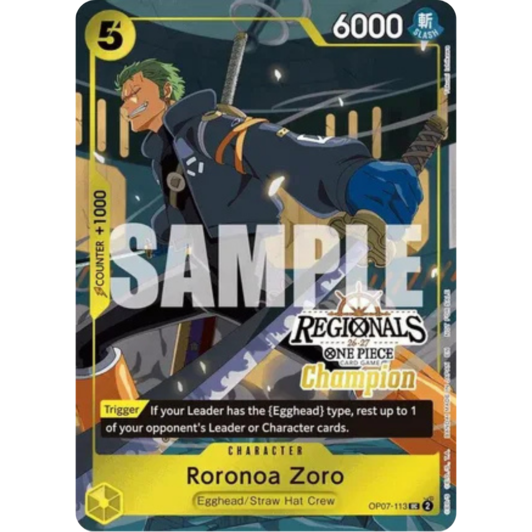 Roronoa Zoro (113) (Regionals Champion Card Set 26-27) (OP07-113) - One Piece Promotion Cards Foil