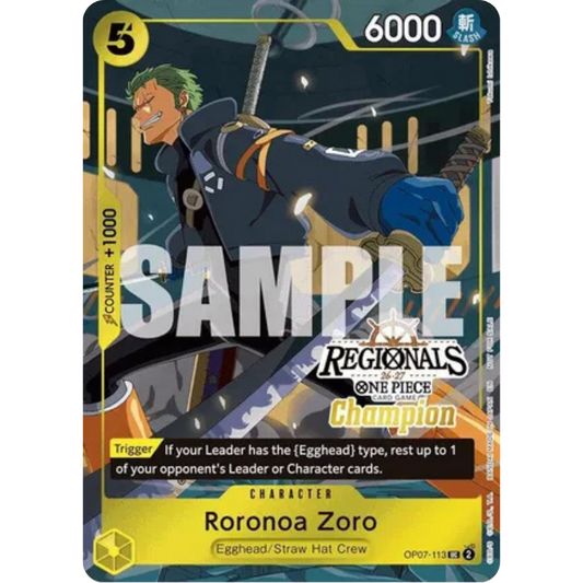 Roronoa Zoro (113) (Regionals Champion Card Set 26-27) (OP07-113) - One Piece Promotion Cards Foil