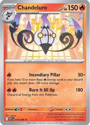 Chandelure 018  - Reverse Holofoil SV White Flare - Rare