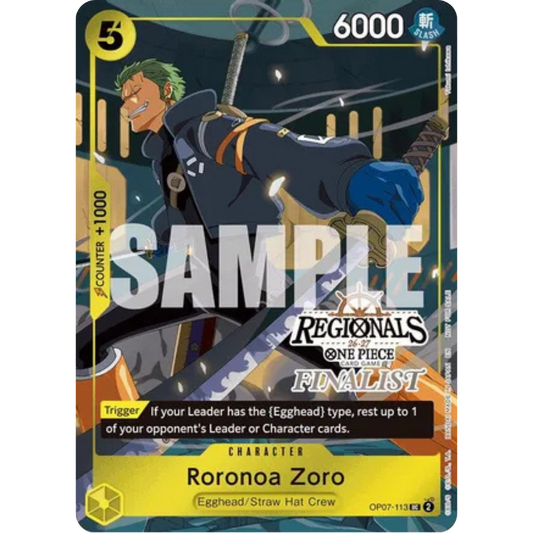 Roronoa Zoro (113) (Regionals Finalist Card Set 26-27) (OP07-113) - One Piece Promotion Cards Foil