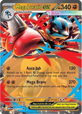 Mega Lucario ex 077/132  - Holofoil ME01 Mega Evolution - Double Rare