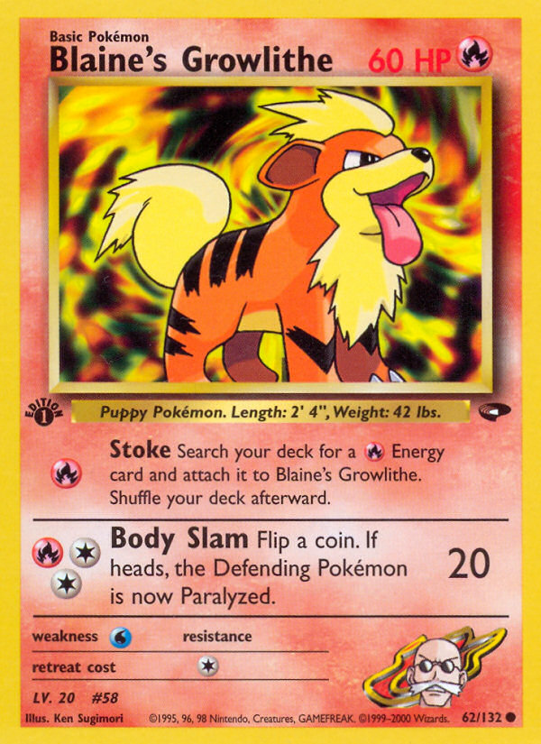 Blaine's Growlithe 062  - 1st Edition Gym Challenge - Common