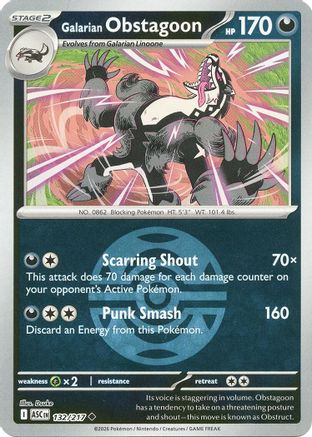 Galarian Obstagoon 132/217  - Reverse Holofoil ME Ascended Heroes - Uncommon