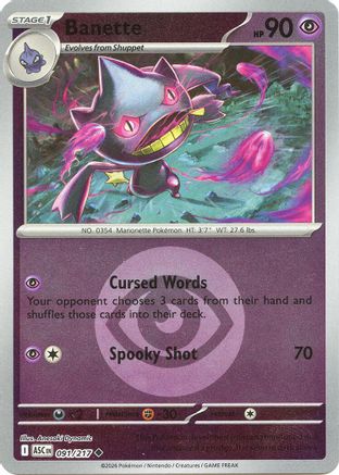 Banette 091/217  - Reverse Holofoil ME Ascended Heroes - Uncommon