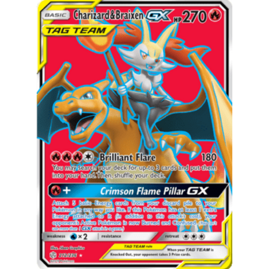 Charizard & Braixen GX (Full Art) 212  - Holofoil SM  Cosmic Eclipse - Ultra Rare