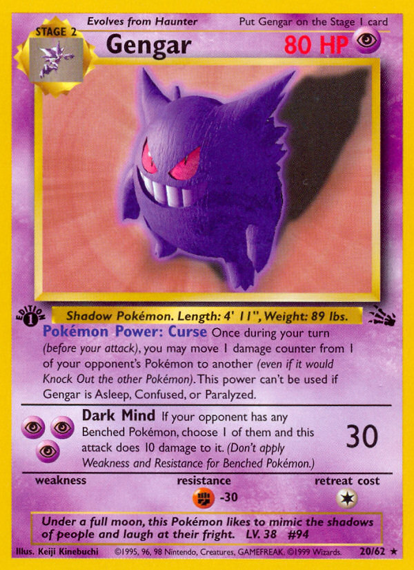 Gengar (20) 020  - 1st Edition Fossil - Rare
