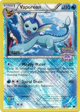 Vaporeon - 25/108 (State Championships) [Staff]/108  - Reverse Holofoil League & Championship Cards - Promo