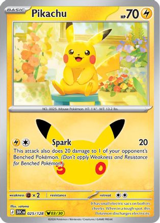 Pikachu 025/128  - Holofoil ME 30th Celebration - Pikachu Rare