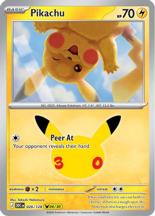 Pikachu 026/128  - Holofoil ME 30th Celebration - Pikachu Rare