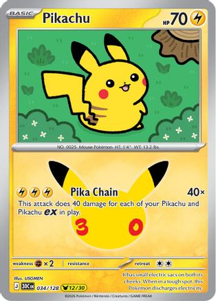 Pikachu 034/128  - Holofoil ME 30th Celebration - Pikachu Rare