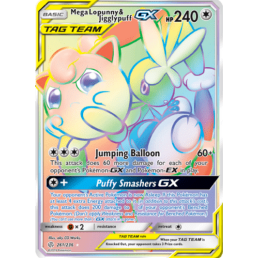 Mega Lopunny & Jigglypuff GX (Secret) 261  - Holofoil SM  Cosmic Eclipse - Secret Rare