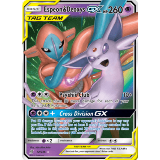 Espeon & Deoxys GX 072/236  - Holofoil SM  Unified Minds - Ultra Rare