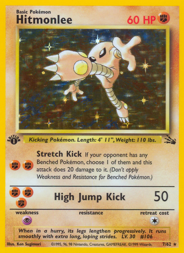 Hitmonlee (7) 007  - 1st Edition Holofoil Fossil - Holo Rare